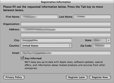 Apple Aperture requires product registration